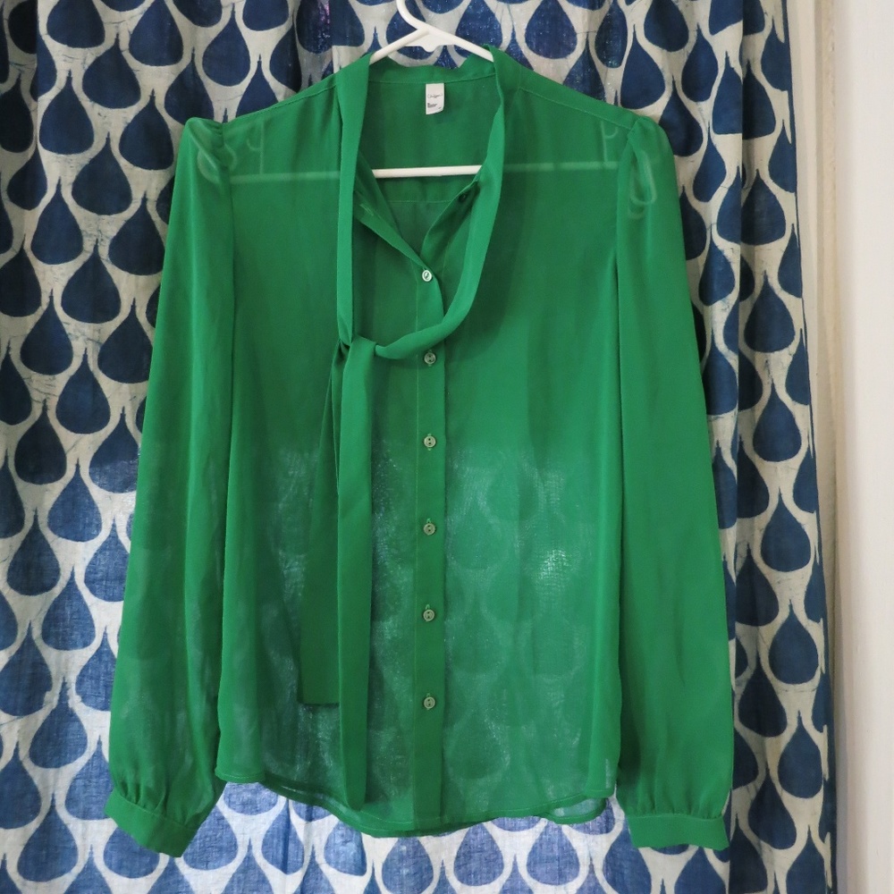 Green Chiffon Blouse, Size M, American Apparel.